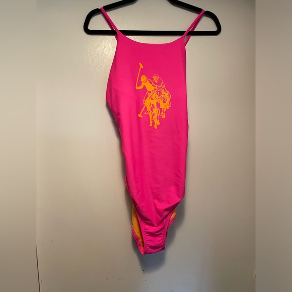 US Polo Assn Hot Pink One Piece Bathing Suit with Orange Size Large - Picture 12 of 15